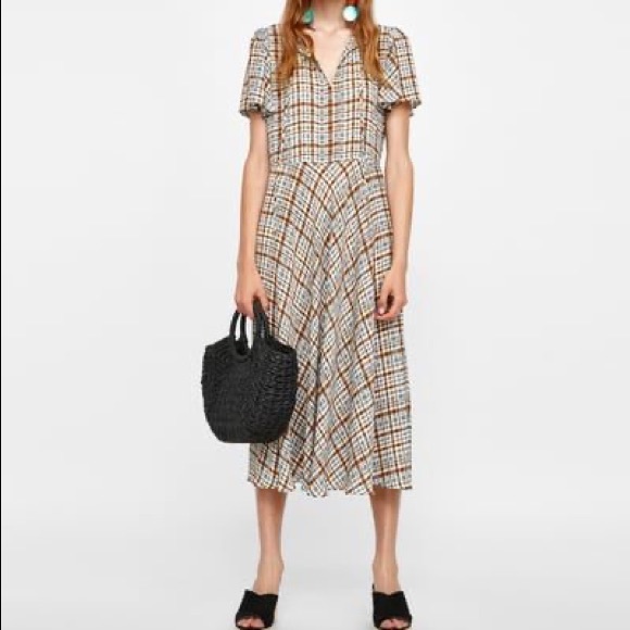 Zara Flowy Checked Dress - Picture 1 of 7